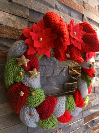 Ghirlanda Natale Porta in Lana e stelle di Natale