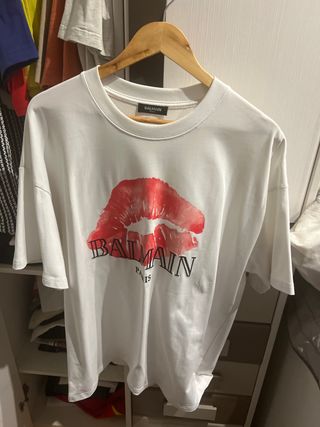 Camiseta Balmain París Blanca Estampado Labios