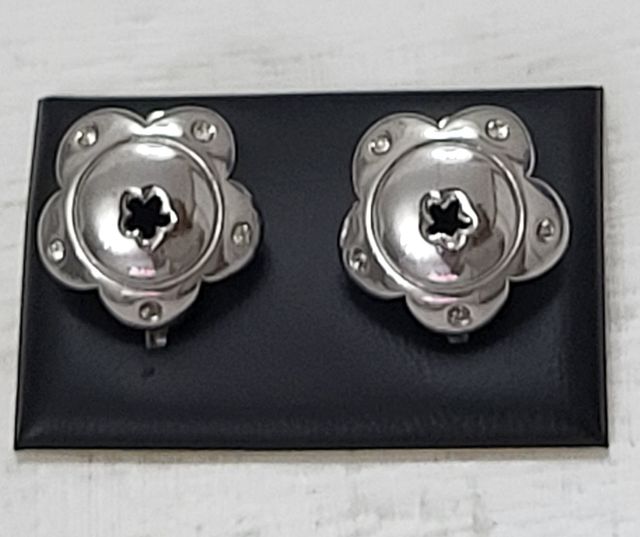 Pendientes flor con ziconitas.  Acero.