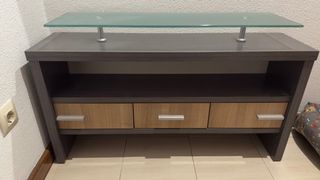 Mueble recibidor madera, cristal y metal