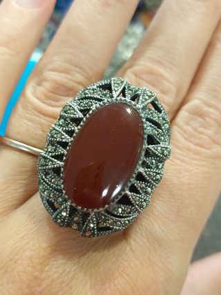 Anillo Plata Ley con Piedra Roja