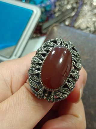 Anillo Plata Ley con Piedra Roja