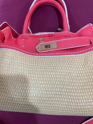 Borsa estiva intrecciata beige e rosa