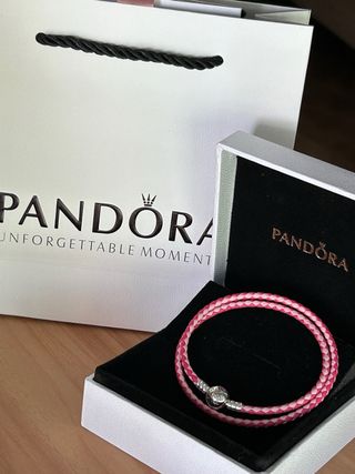 Pulsera Doble Piel Rosa y Plata