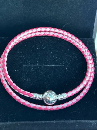 Pulsera Doble Piel Rosa y Plata