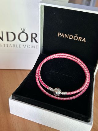 Pulsera Doble Piel Rosa y Plata