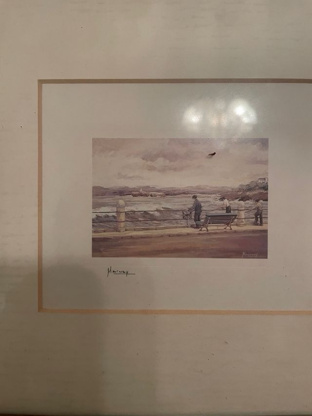 lámina impresa paisaje marinero. con marco 