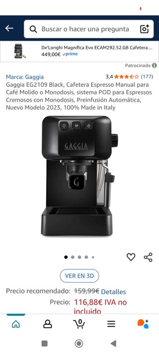 Cafetera Gaggia EG2109 Negra