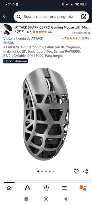 Ratón Gaming Attack Shark G3PRO PAW3395