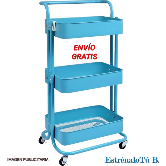 Carro Metálico Multiusos Azul con Ruedas 