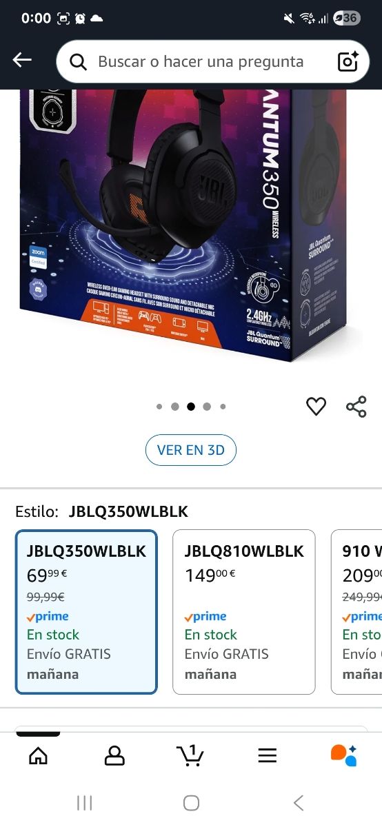 Auriculares Gaming JBL Quantum 350 Negro