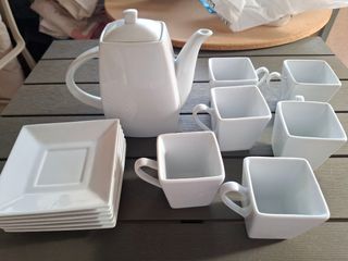 Juego de café de porcelana blanco