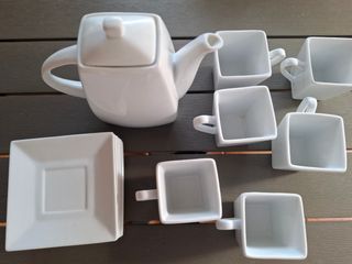 Juego de café de porcelana blanco
