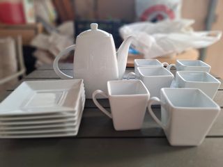 Juego de café de porcelana blanco