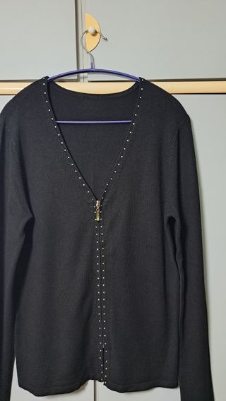 Punt Roma Cárdigan Negro Cremallera y brillantes
