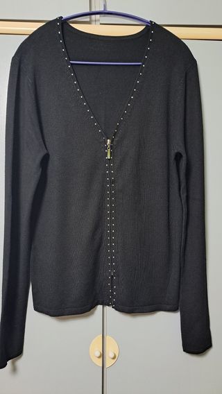Punt Roma Cárdigan Negro Cremallera y brillantes