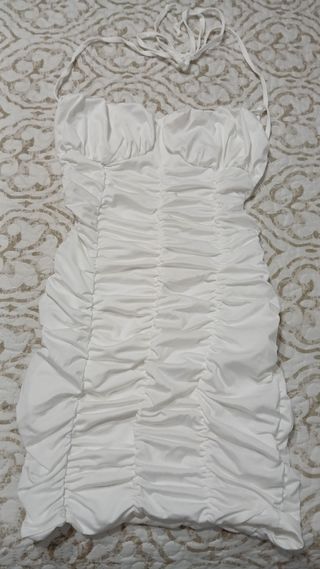 Vestido blanco sexy fruncido sin estrenar