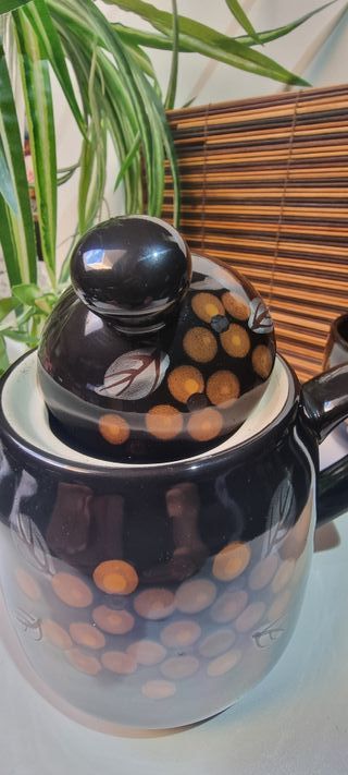 Set Vintage Tetera + 2 Tazas + Caja Mimbre