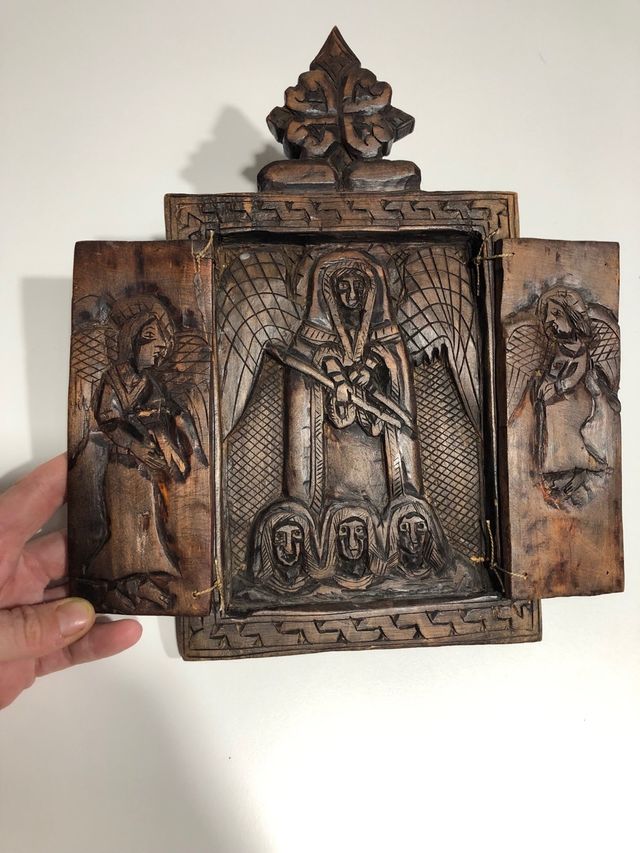 Tríptico madera tallada antiguo