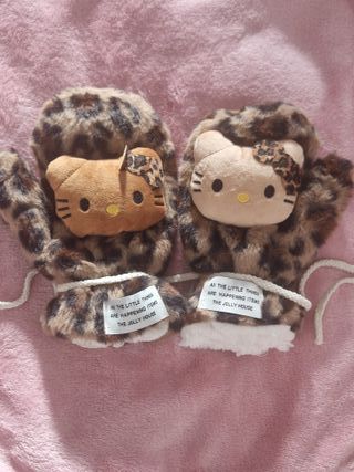 Luvas Hello Kitty Pelúcia Estampado Leopardo