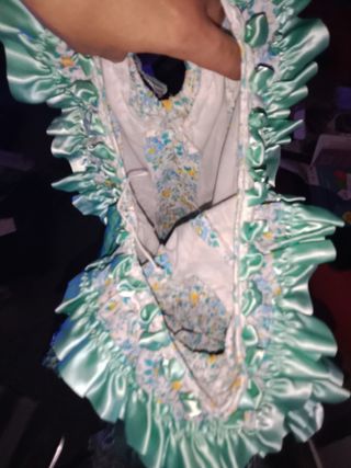 Traje de flamenca verde y multicolor
