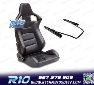 ASIENTO DEPORTIVO SEMI BAQUET ESTILO RS CUERO NEGRO COSTURA