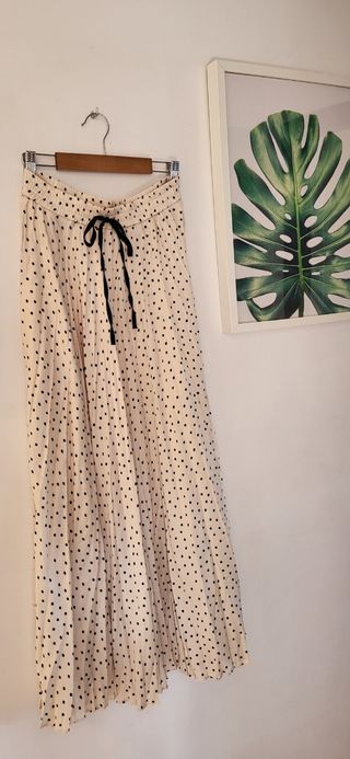 Falda larga Zara topos beige y negro