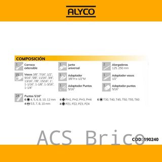 Juego Llaves de Vaso de 1/2" - 47 Piezas Alyco 190240