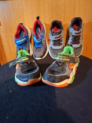 Zapatillas Skechers niño gris naranja con luces 