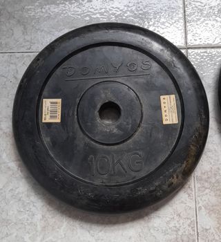 2 Discos de pesas de hierro 10 kilos Engomado