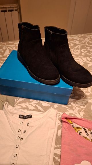 Botines Zara negros talla 38+camisetas pijama