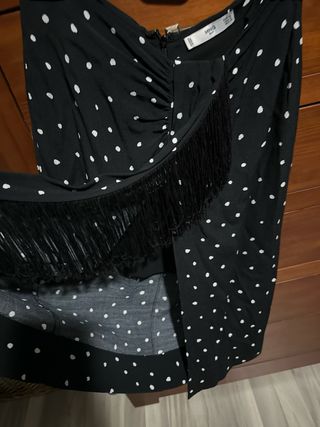 Falda Mango lunares flecos abertura M
