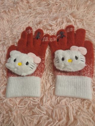 Luvas Hello Kitty Quentes Rosa e Cinza