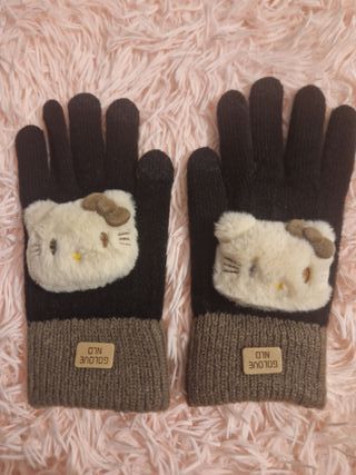 Luvas Hello Kitty Quentes Rosa e Cinza