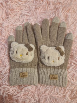 Luvas Hello Kitty Quentes Rosa e Cinza