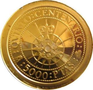 Moneda 5000 Pesetas 1989 Rosa de los Vientos ORO!