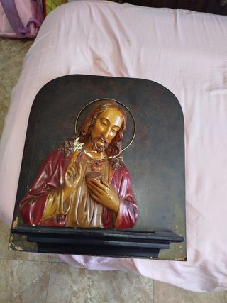 Antiguo escapulario Sagrado Corazón y rosario náca