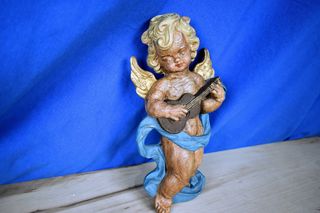 Antiguo Querubín Angelito Madera Balsa Guitarra