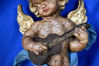 Antiguo Querubín Angelito Madera Balsa Guitarra