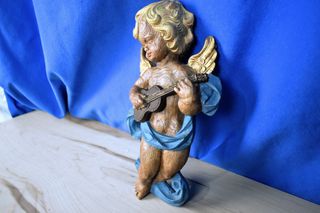 Antiguo Querubín Angelito Madera Balsa Guitarra