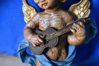 Antiguo Querubín Angelito Madera Balsa Guitarra