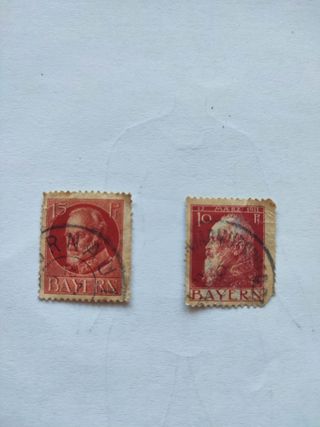 Sellos de Baviera 15 y 10 Pfennig 1911