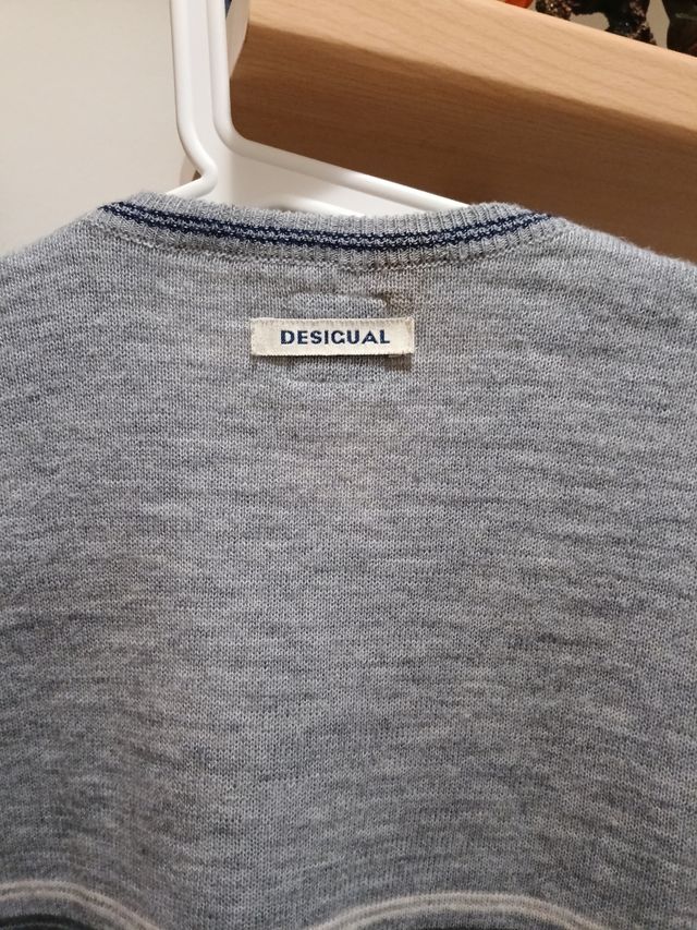 Jersey Desigual Vintage Cuello Pico Gris