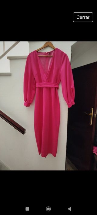 Vestido fiesta rosa manga larga