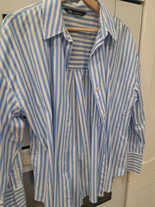 Camisa Zara Rayas Azul Talla M