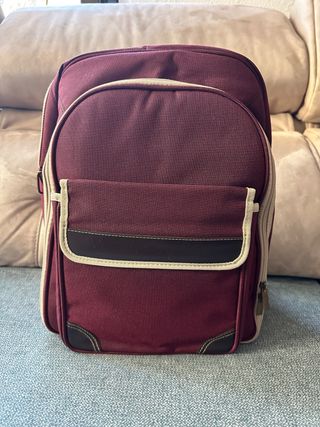 Mochila de picnic morada y beige