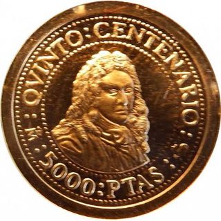 Moneda 5000 Pesetas 1990 V Centenario ORO 999 FNMT