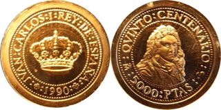 Moneda 5000 Pesetas 1990 V Centenario ORO 999 FNMT