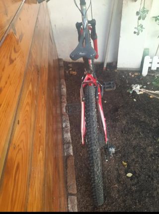 Bicicleta de montaña roja y blanca