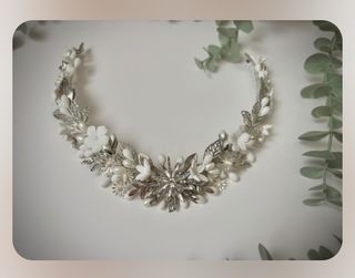 Tiara de Novia Plata y Blanco